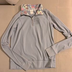 PINK light grey quarter zip with colored collar! Size S